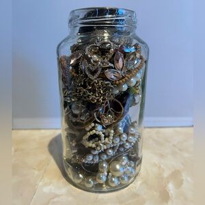 Mystery Jewelry Jar Gold Tones , Pearls , Girly